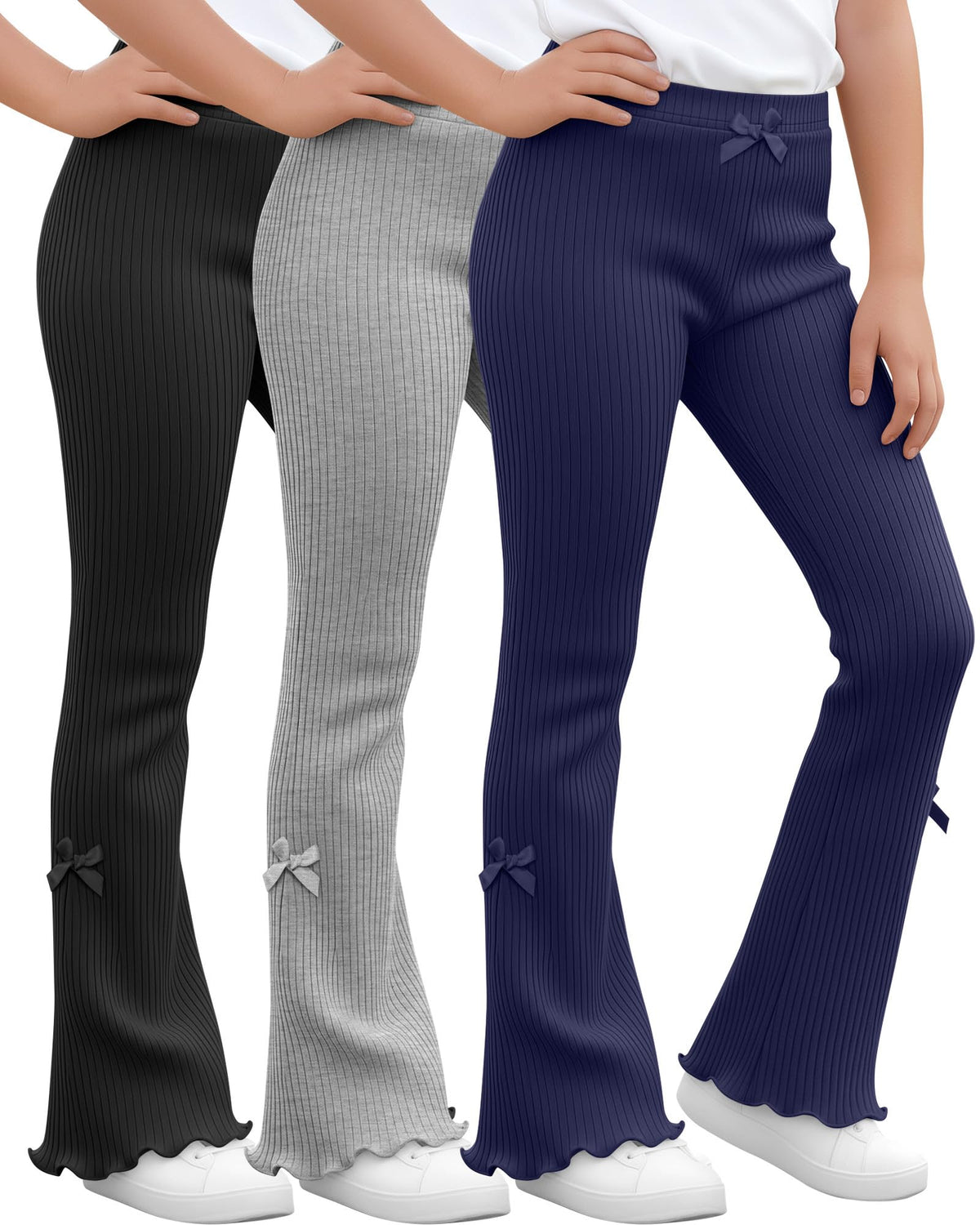 3 Pack Girls Flare Leggings Kids Bell Bottoms