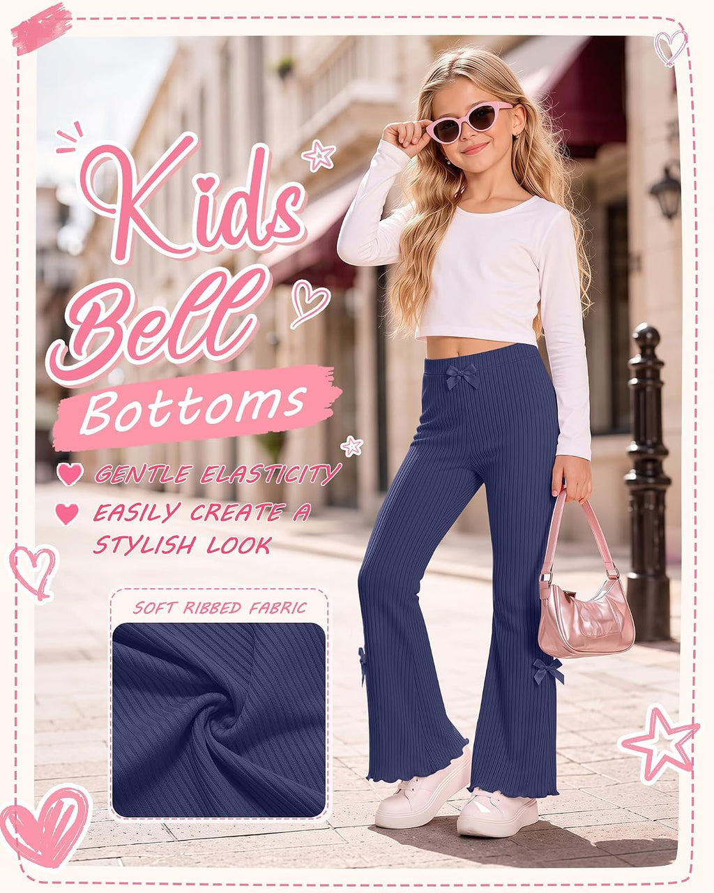2 Pack Girl Flare Legging Ribbed Ruffle Bell Bottom