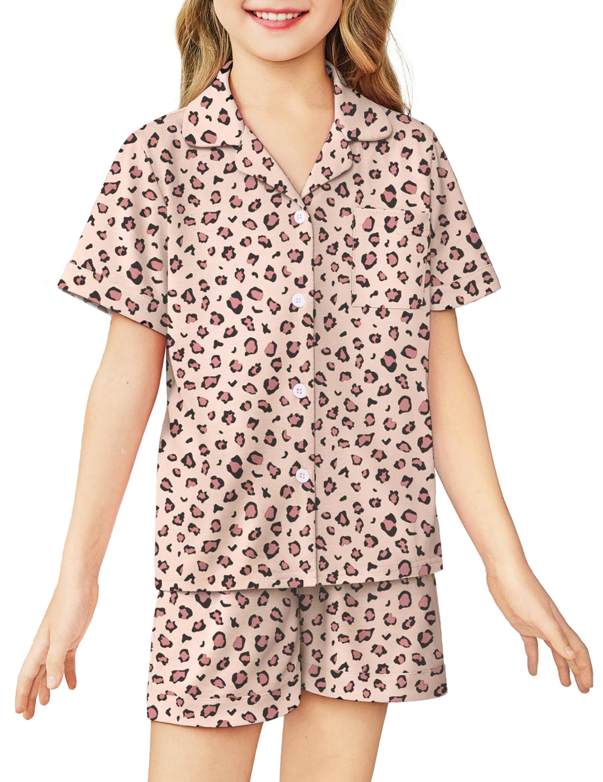 Arshiner Girls Pajamas Sets Short Sleeve Kids Pjs Button Down Sleepwear