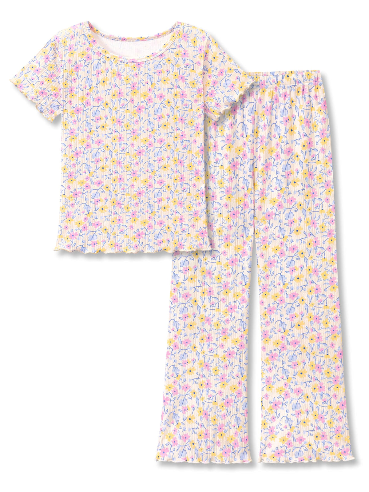 Beezizac Girls Pointelle Knit Pajamass, Flared Wide-Leg Pants, Sizes 6-18