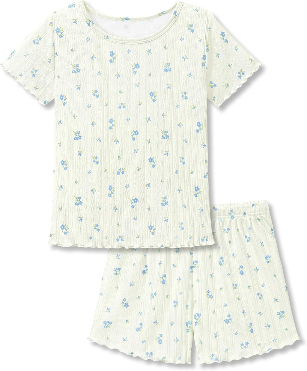 Beezizac Girls Pointelle Pajama Floral Print Short Sleeve Set Sizes 6-18