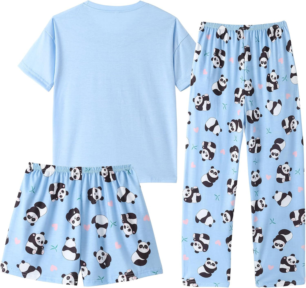 Hupohoi Girls Pajama Sets Summer Short Sleeve With Shorts & Pants Sleepwear