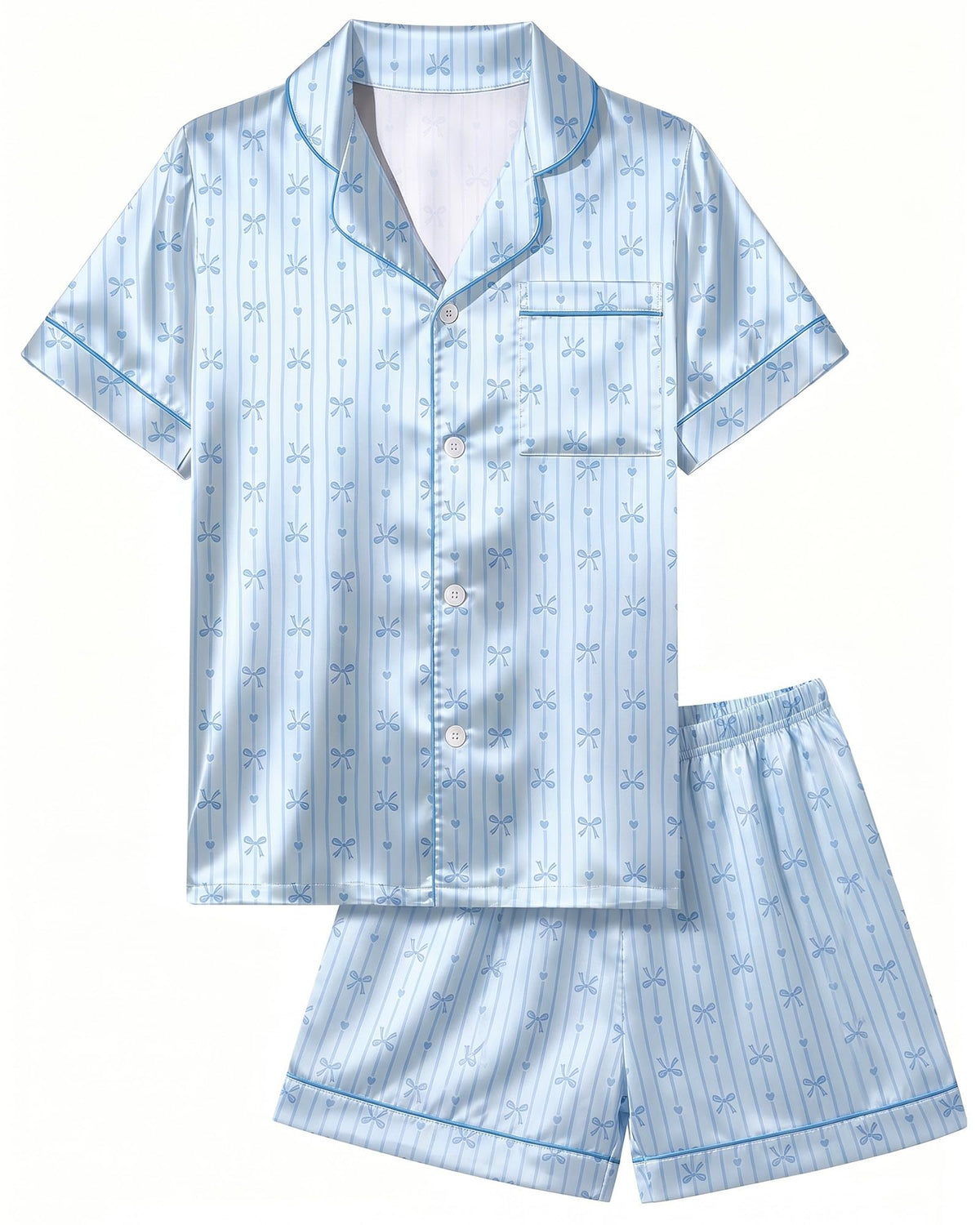 ICOSY Girls Pajamas Set, Satin Pjs Sleepwear for Kids 6-15Y
