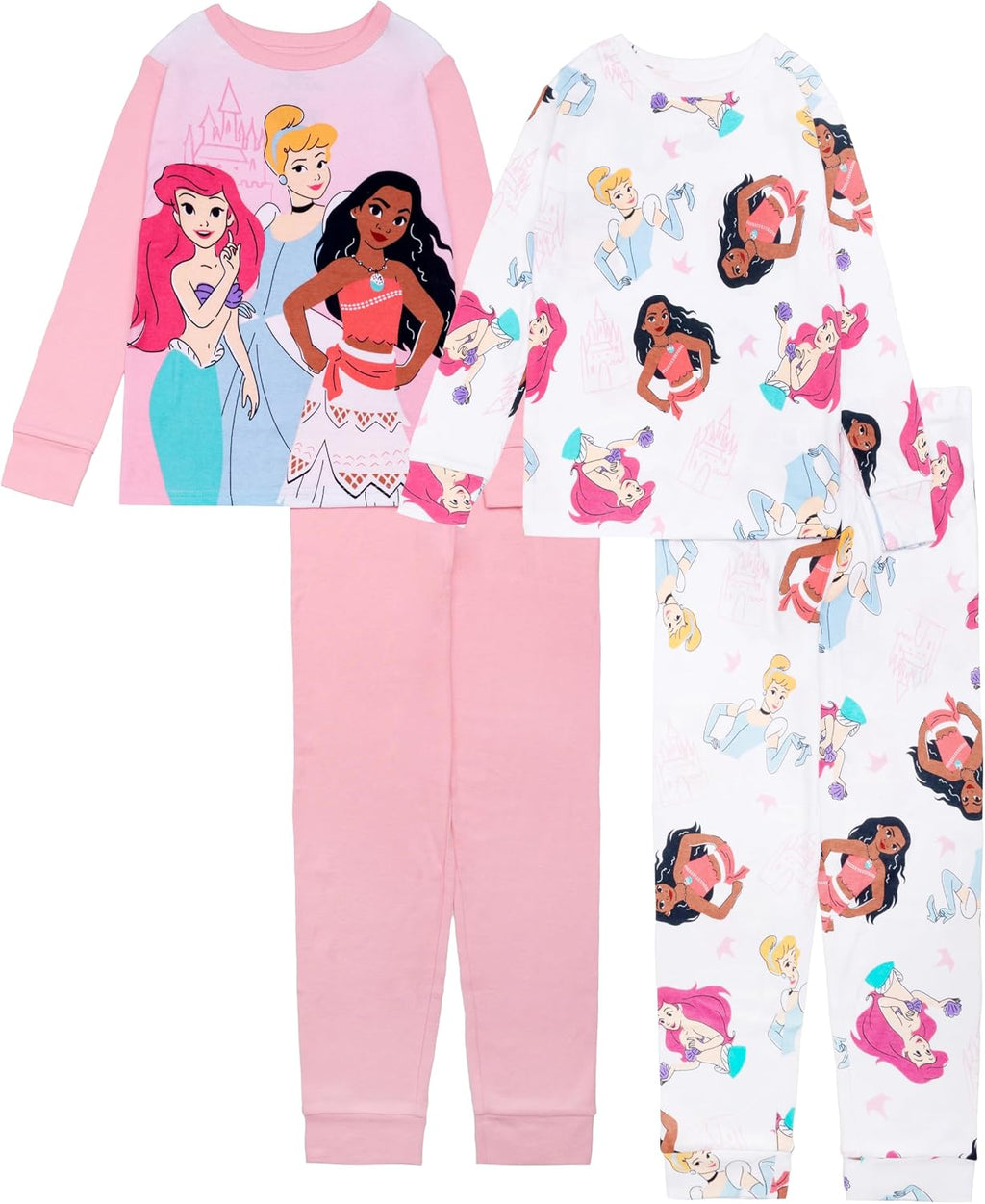 Disney Girls' 4-piece Snug-fit Cotton Pajama Set, Matching Pajamas
