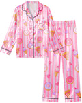 Sylfairy Pajamas Cute Girls Silk Pj Set Long Sleeve and Pants Button Down Sleepwear Lounge Sets for Kids