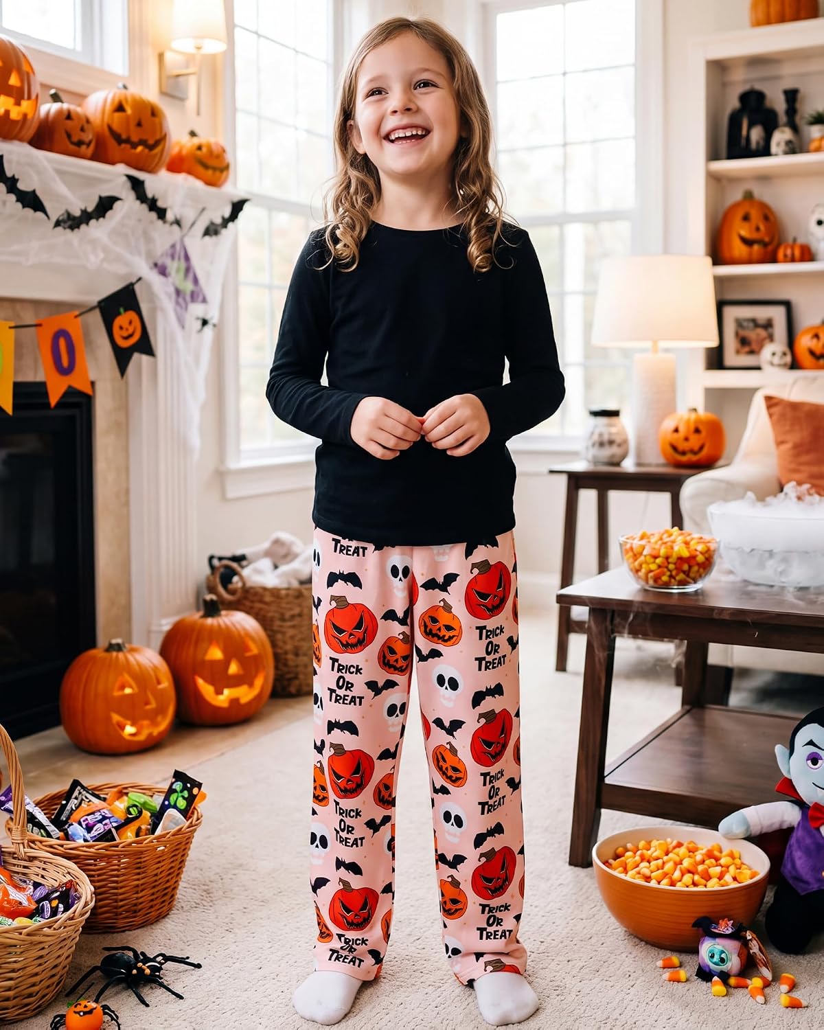 HONGTEYA Girls Christmas Pants with Pockets Soft Long Plaid Bottom