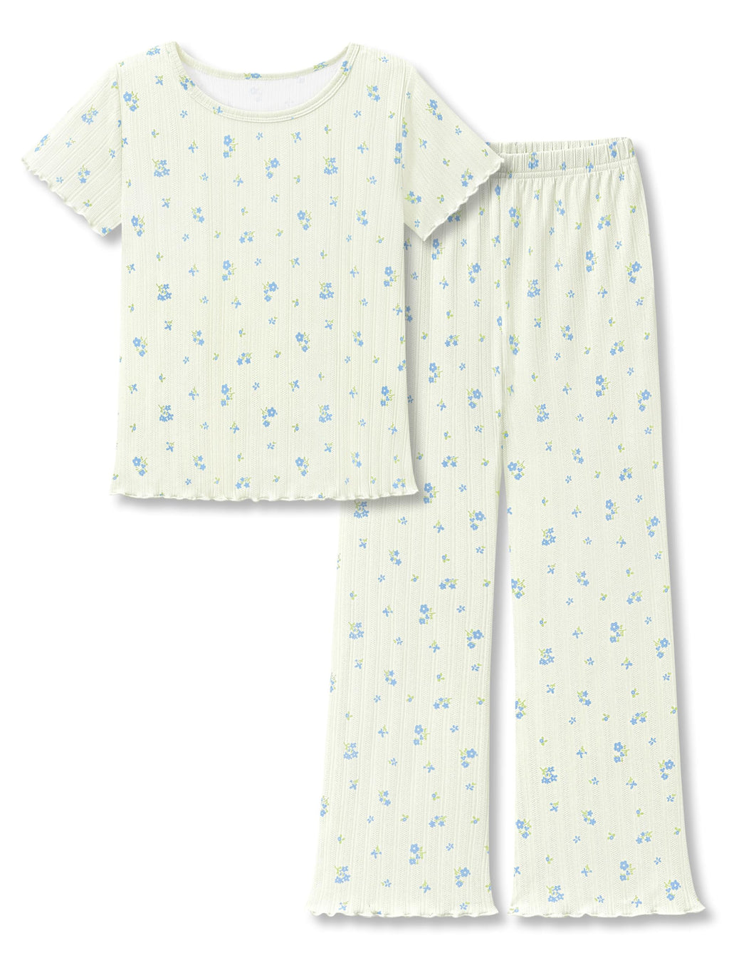 Beezizac Girls Pointelle Knit Pajamass, Flared Wide-Leg Pants, Sizes 6-18