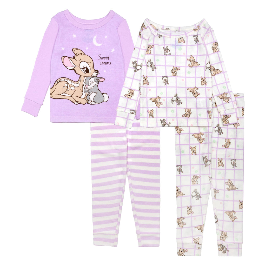 Disney Girls' 4-piece Snug-fit Cotton Pajama Set, Matching Pajamas