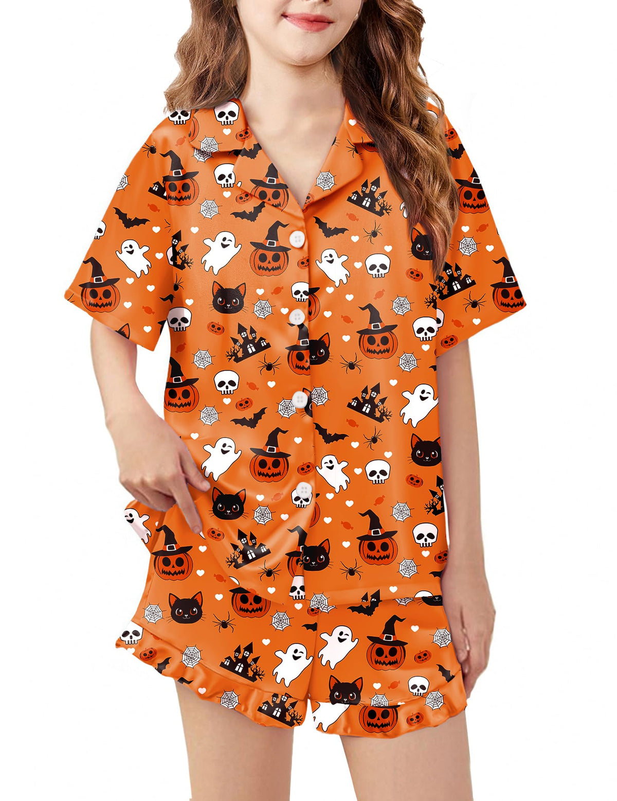 Arshiner Girls Pajamas Satin Pajama Set Silky Button Pjs Ruffle Sleepwear
