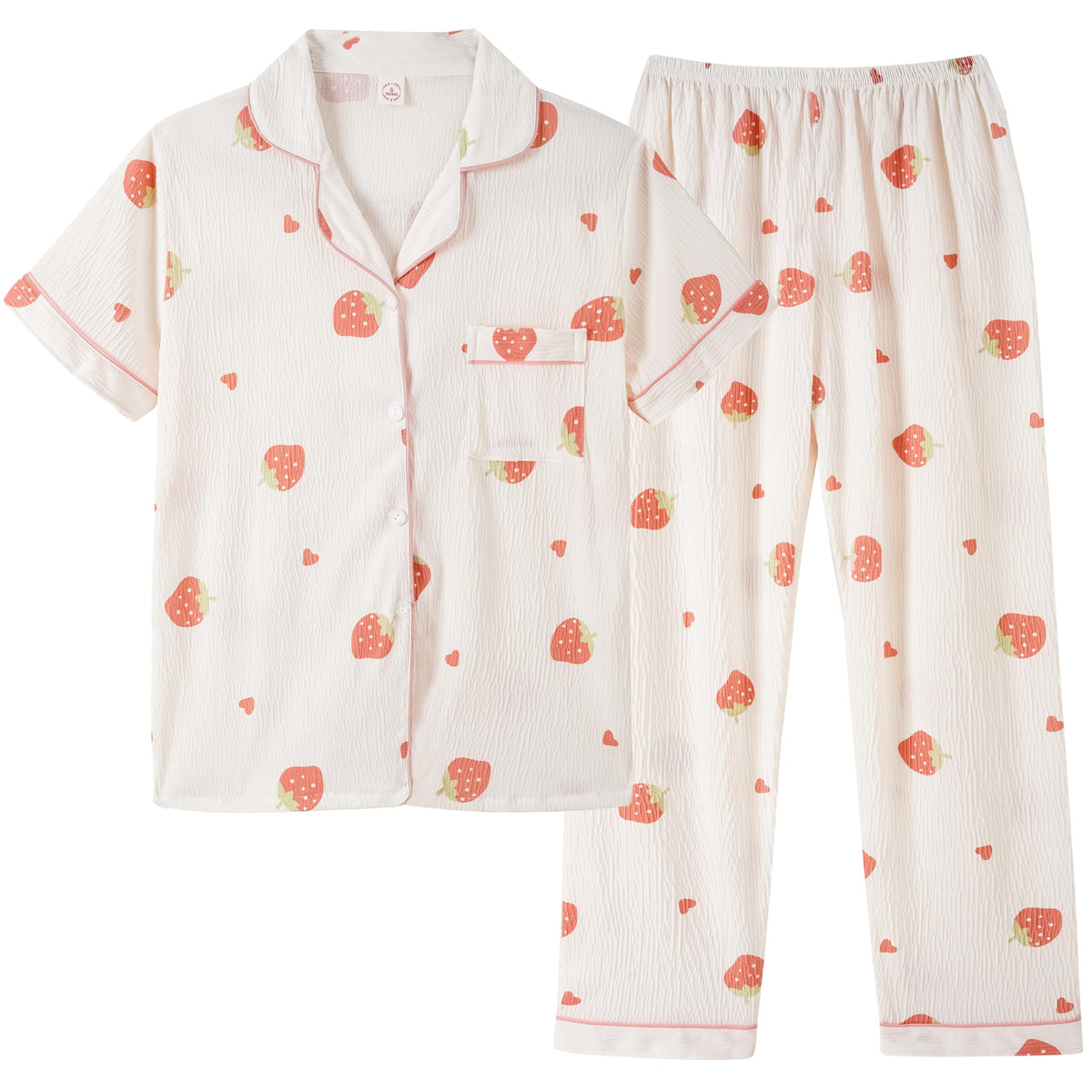 Vopmocld Button Up Pajama Sets Crepe Short Sleeve Top & Long Pant Size 8-18