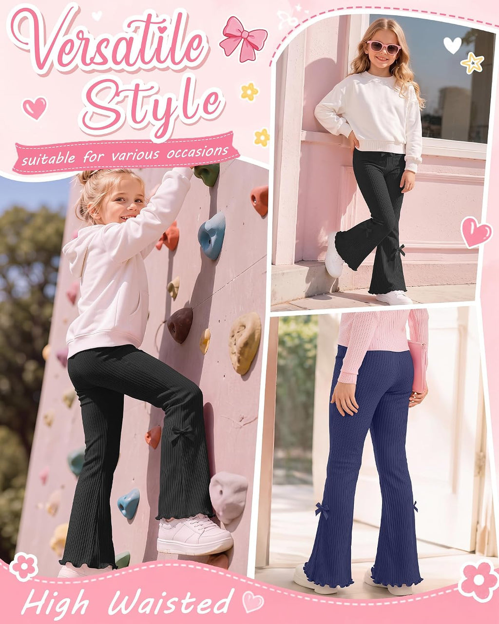 2 Pack Girl Flare Legging Ribbed Ruffle Bell Bottom
