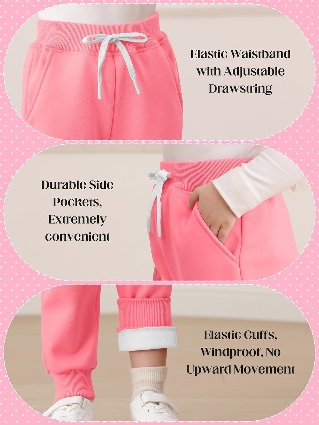 Resinta 3 Pack Toddler Girls' Fleece Pants Baby Casual Pull On Active Sweatpants Warm Joggers with Pockets Drawstring