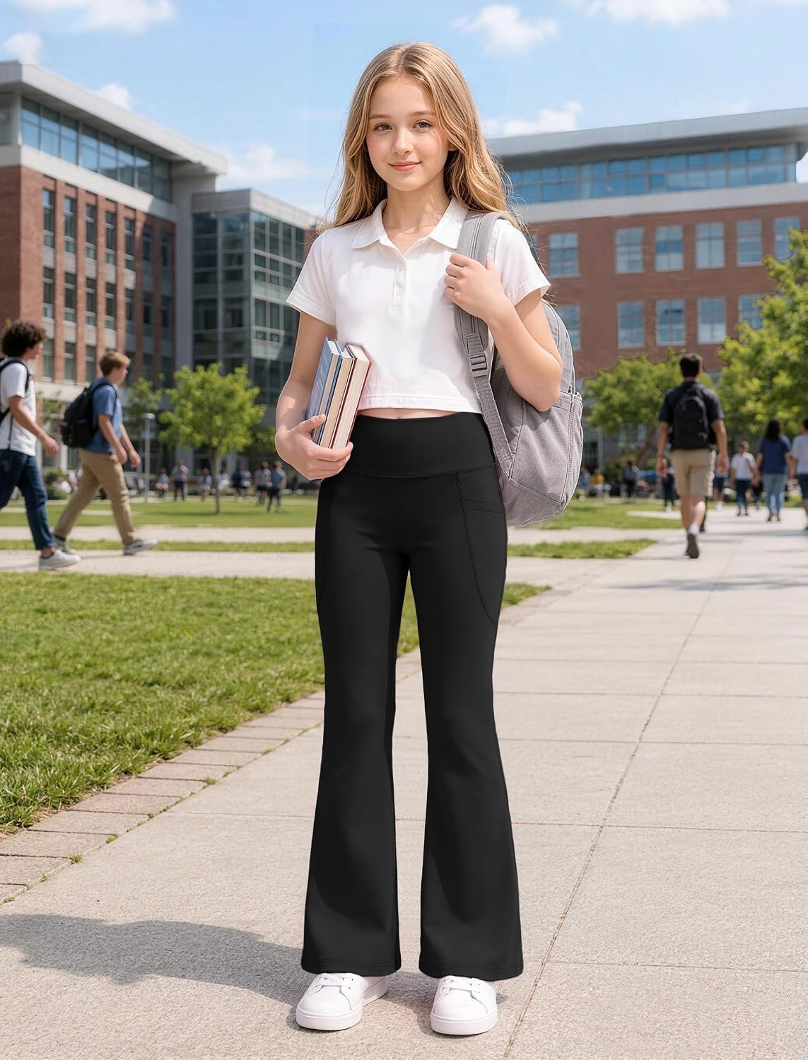 COPYLEAF Girls Flared Leggings with Pockets High Waisted Yoga Pants Fashion