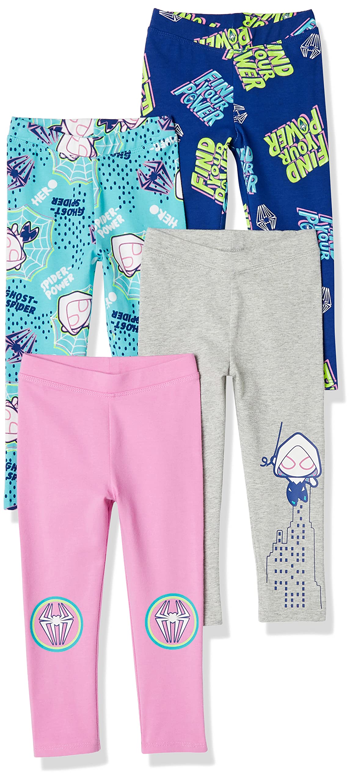 Amazon Essentials Disney | Marvel | Star Wars | Frozen | Princess Girls and Toddlers' Cotton Stretch Leggings, Multipacks