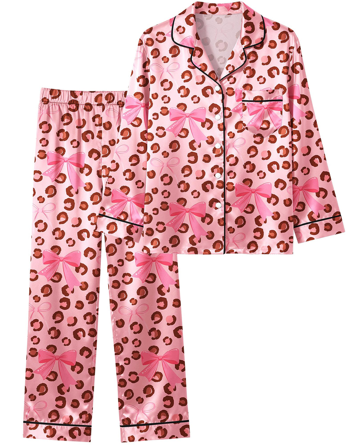 Girls Silk Pajamas Cute Pjs Sets Satin Girls' Long Sleeve Sleepwear for Kids Button Down Soft Loungewear Size 7-14