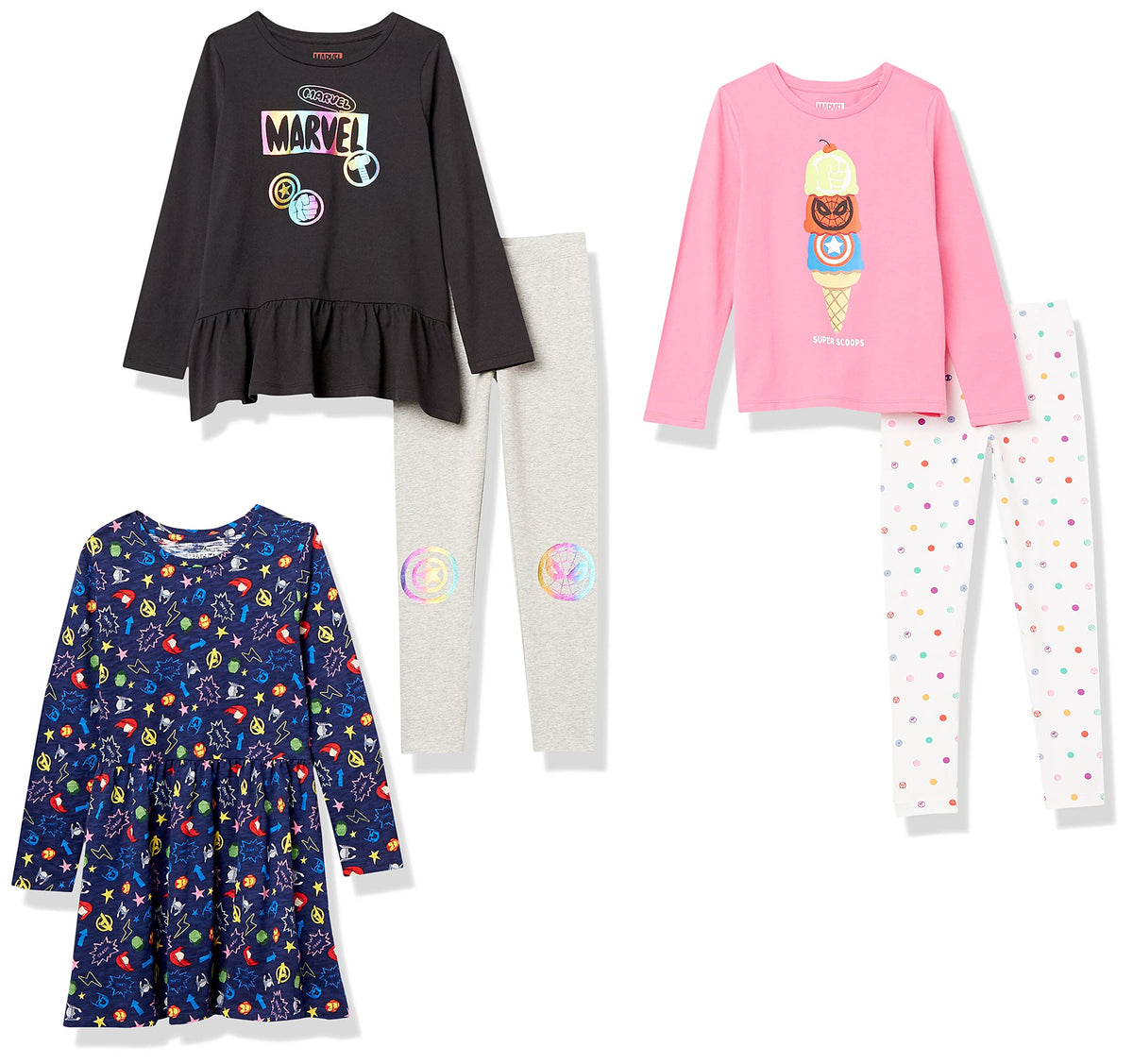 Amazon Essentials Disney | Marvel | Star Wars | Frozen | Princess Girls and Toddlers' Mix-and-Match Cotton Set, Pack of 5