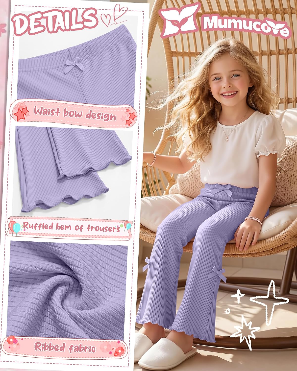 3 Pack Girls Flare Leggings Kids Bell Bottoms