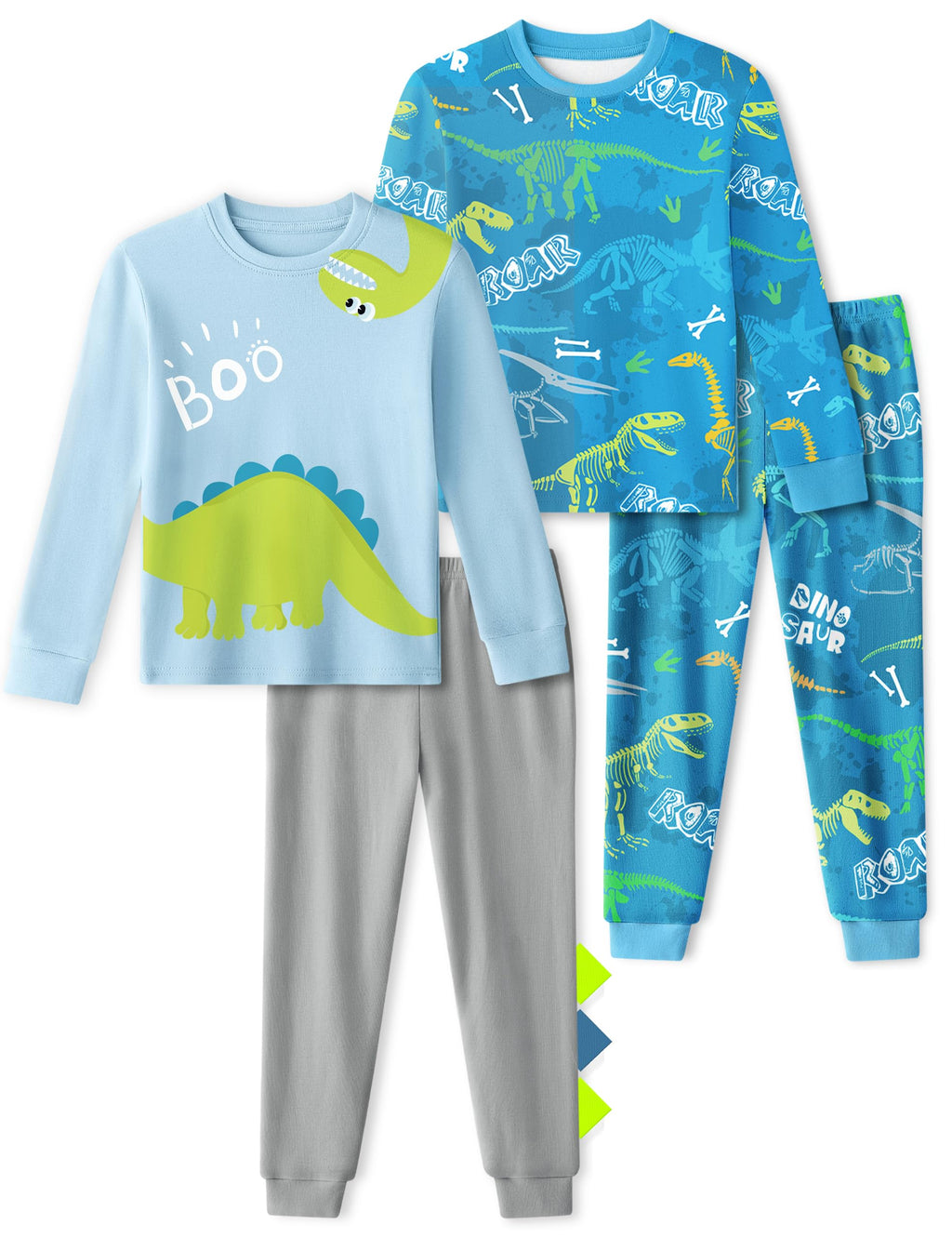 Yoofoss Toddler Pajamas 100% Organic Cotton 4 Piece Long Sleeve Fall Pajama Set Kids Pajamas for Boys Girls Snug Fit Pjs Set