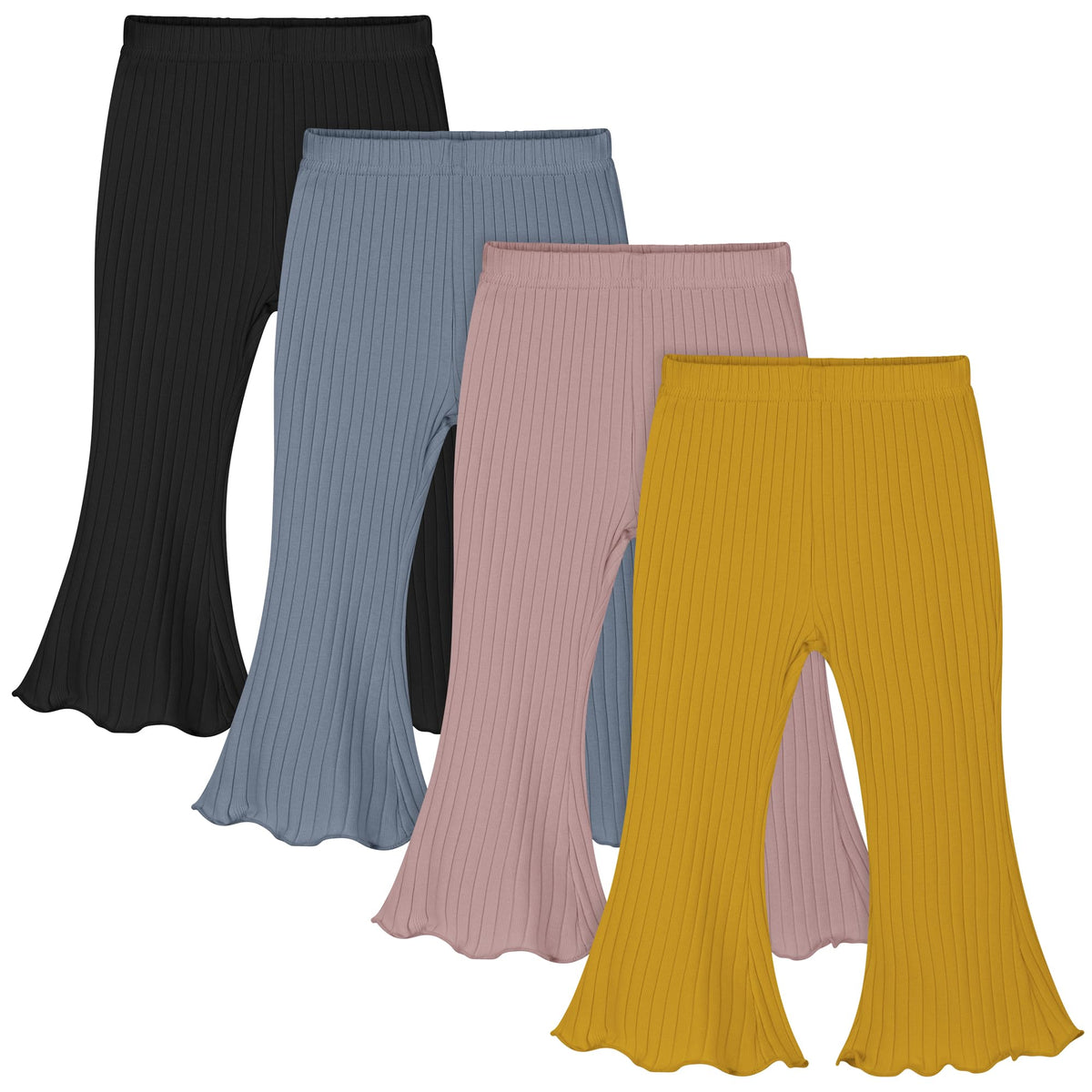 Resinta 4 Packs Baby Girl Flare Pants Cotton Solid Ribbed Bell Bottoms
