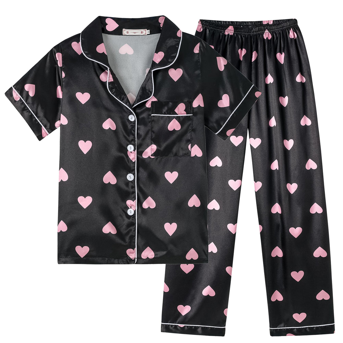 Vopmocld Button Down Satin Pajamas Kids Short Sleeve Long Pant Silky Pyjama