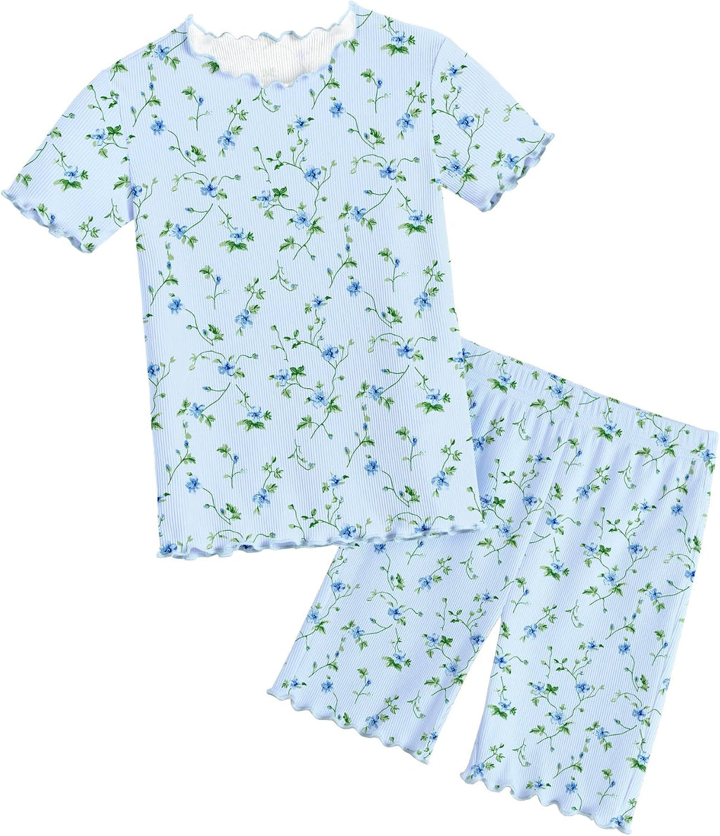 Arshiner Girls Pajamas Lettuce Loungewear Snug Fit Pjs Set Kids Sleepwear
