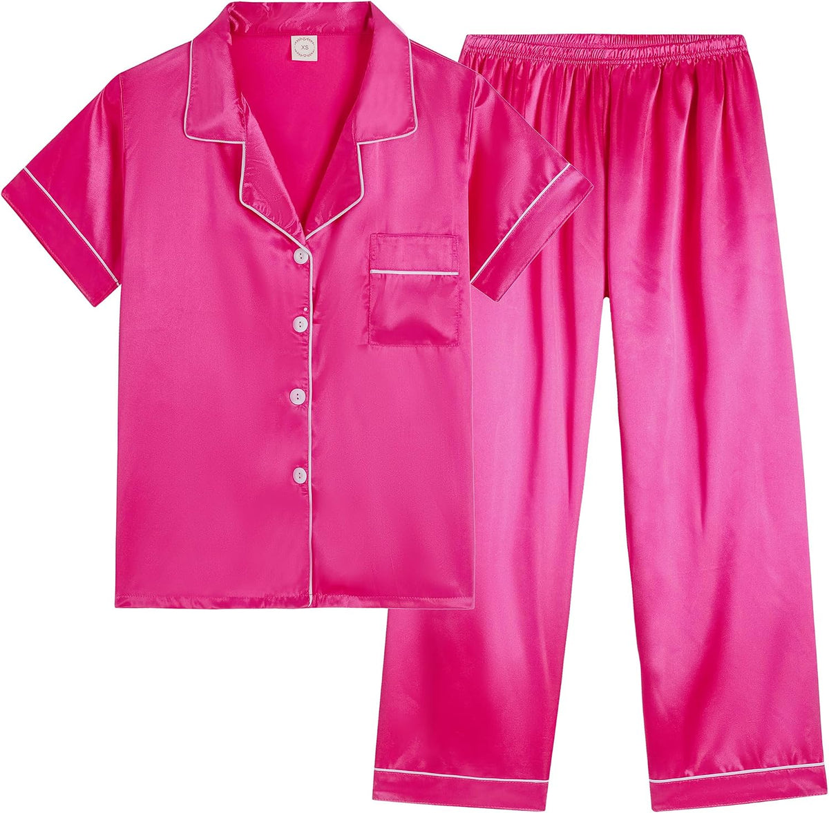 Vopmocld Button Down Satin Pajamas Kids Short Sleeve Long Pant Silky Pyjama