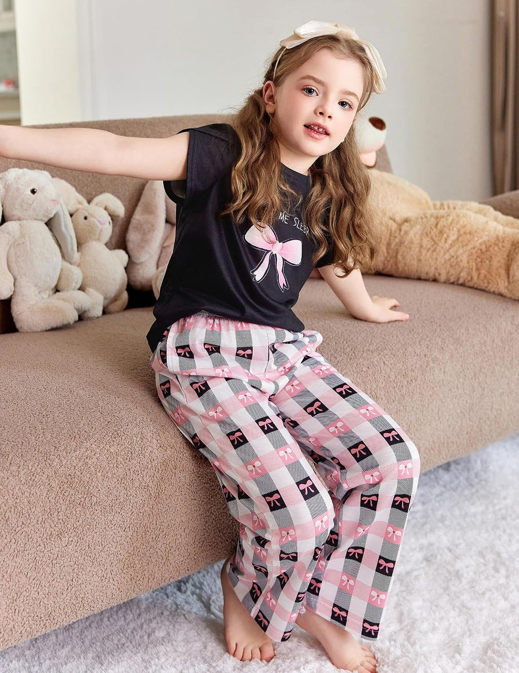 Arshiner Pajamas for Girls Short Sleeve Long Pants Pjs Cute Soft Lounge