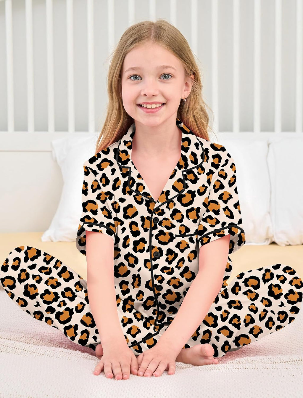 Mikrdoo Girls Satin Pajamas Button Down 2Piece PJs 3-16 Years