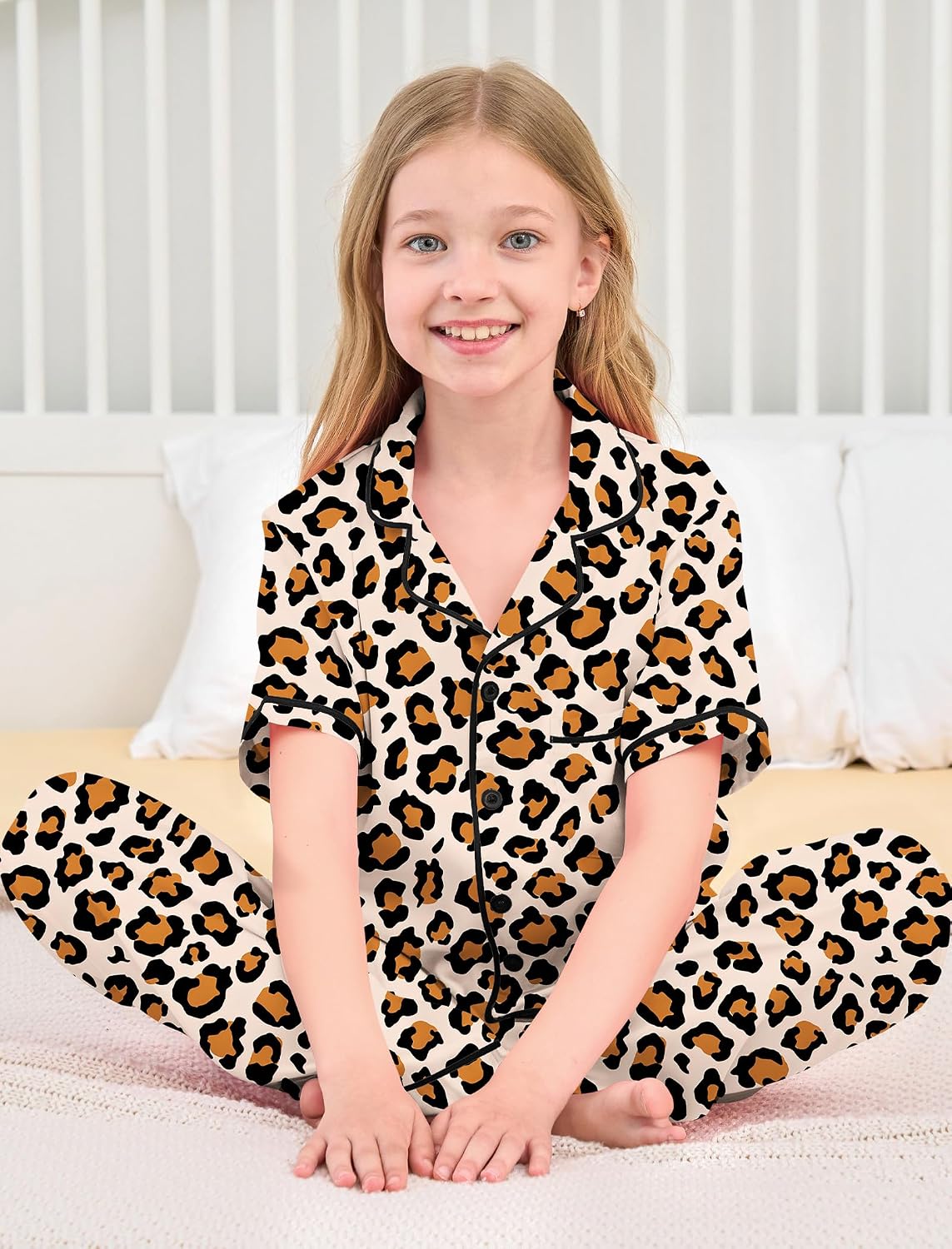 Mikrdoo Girls Satin Pajamas Button Down 2Piece PJs 3-16 Years