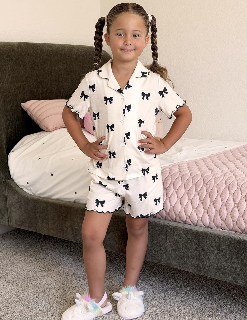 Arshiner Girls Pajamas Button Down Short Set Cute Pjs Soft Sleepwear