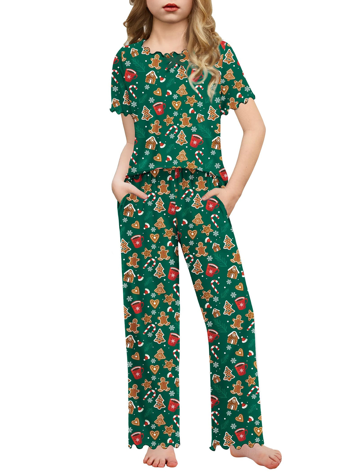 Arshiner Girls Pajamas Short Sleeve Long Pant Sleepwear Soft Shirring Pjs