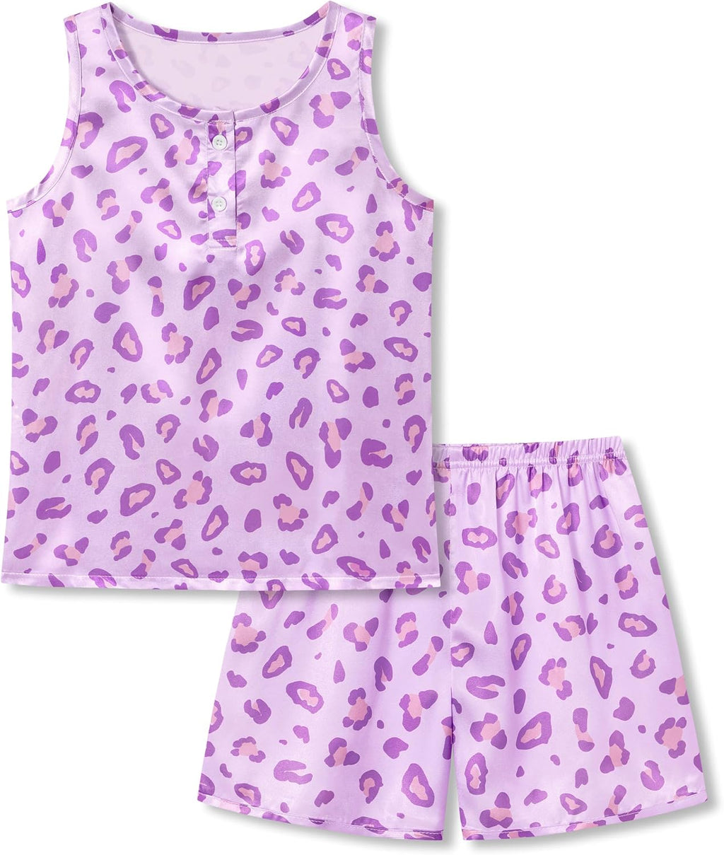 Topgal Girls Silky Satin Pajamas, 2-Piece Tank and Shorts, Sizes 6-16