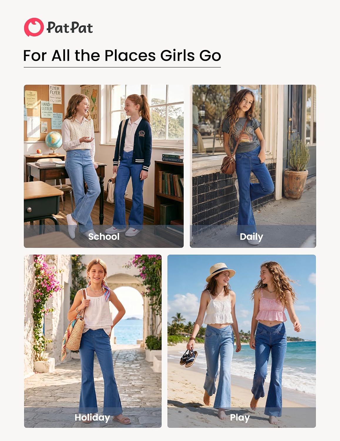 Girls Flare Jeans 4 Way Stretch Yoga Denim Bell Bottoms High Rise Crossover