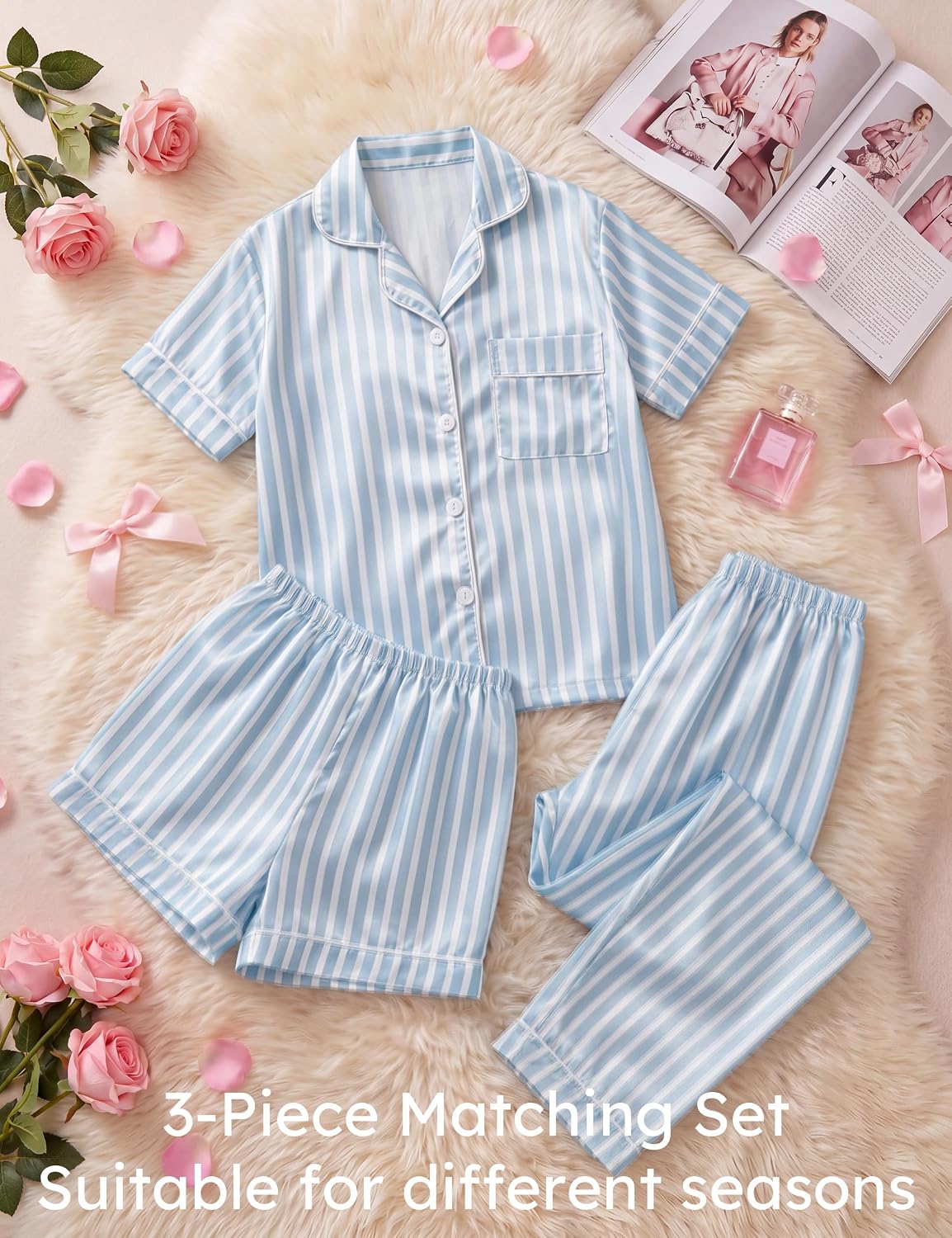 Yoofoss Girls Pajamas Set Kids Satin Pjs Short Sleeves Sleepwear