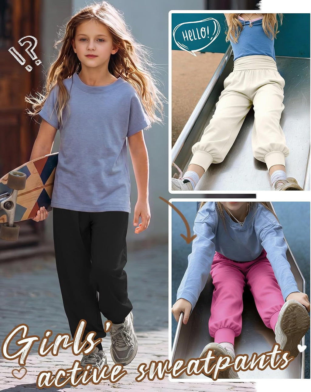 Oakgarden 3 Pack Girls' Lightweight Athletic Joggers Pants