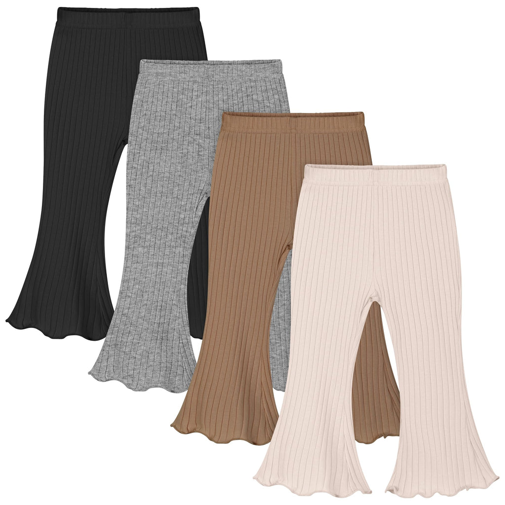 Resinta 4 Packs Baby Girl Flare Pants Cotton Solid Ribbed Bell Bottoms