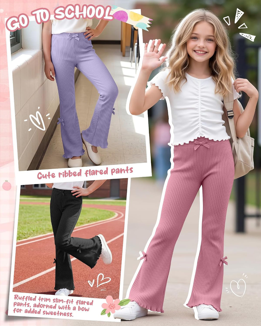 3 Pack Girls Flare Leggings Kids Bell Bottoms