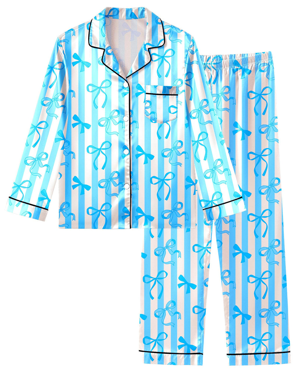Sylfairy Girls Pajamas Silk PJS Set Satin Sleepwear Long Sleeve Jammies for Kids Button-Down Nightwear Loungewear 3-16 Years