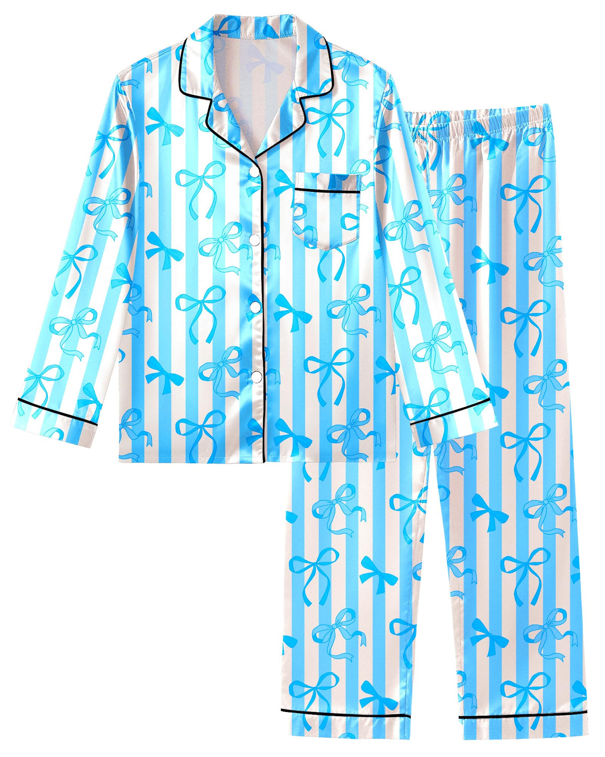 Sylfairy Girls Pajamas Silk PJS Set Satin Sleepwear Long Sleeve Jammies for Kids Button-Down Nightwear Loungewear 3-16 Years