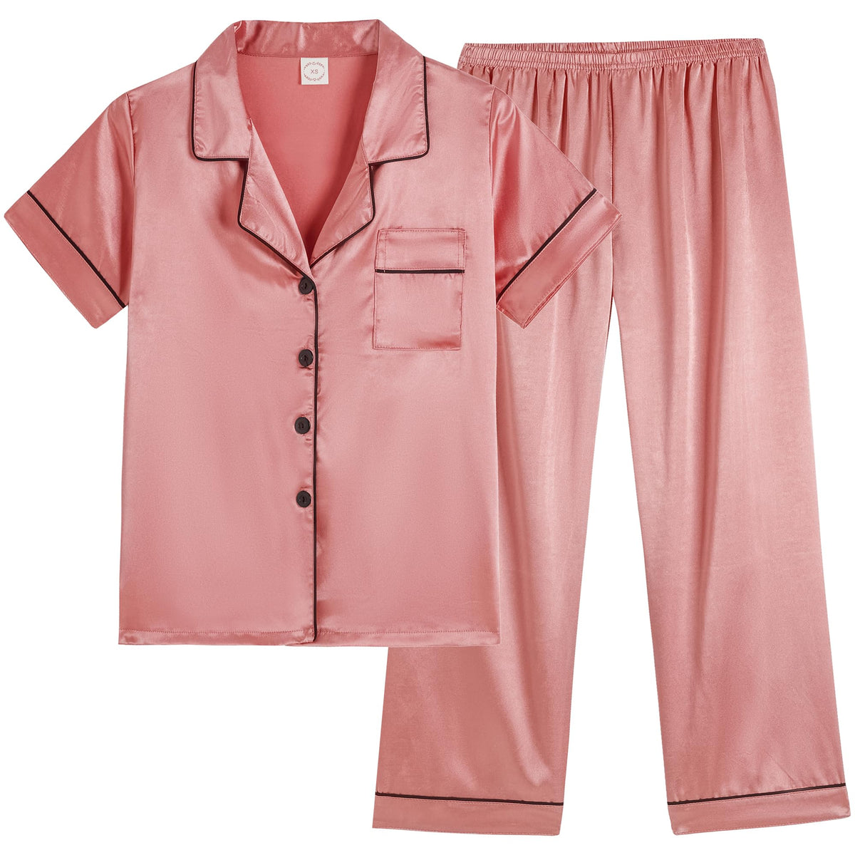 Vopmocld Button Down Satin Pajamas Kids Short Sleeve Long Pant Silky Pyjama
