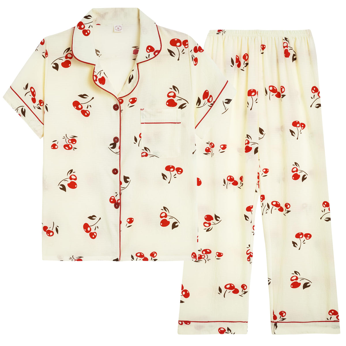 Vopmocld Button Up Pajama Sets Crepe Short Sleeve Top & Long Pant Size 8-18