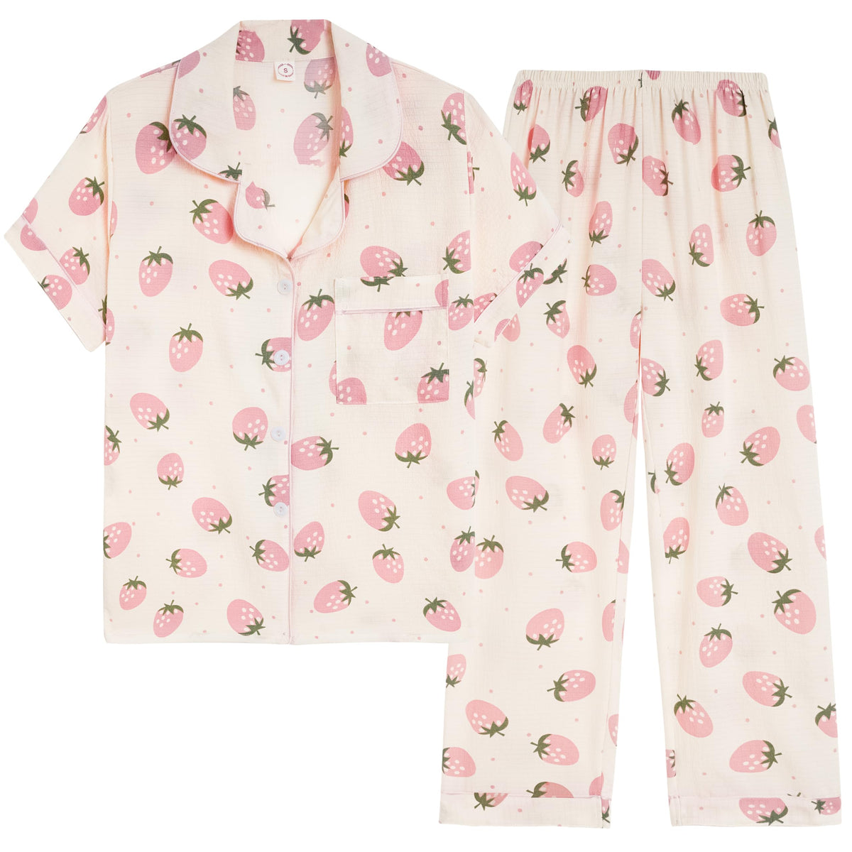Vopmocld Button Up Pajama Sets Crepe Short Sleeve Top & Long Pant Size 8-18