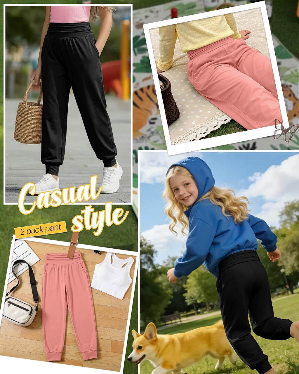 2 Pack Girls' Joggers with Pockets