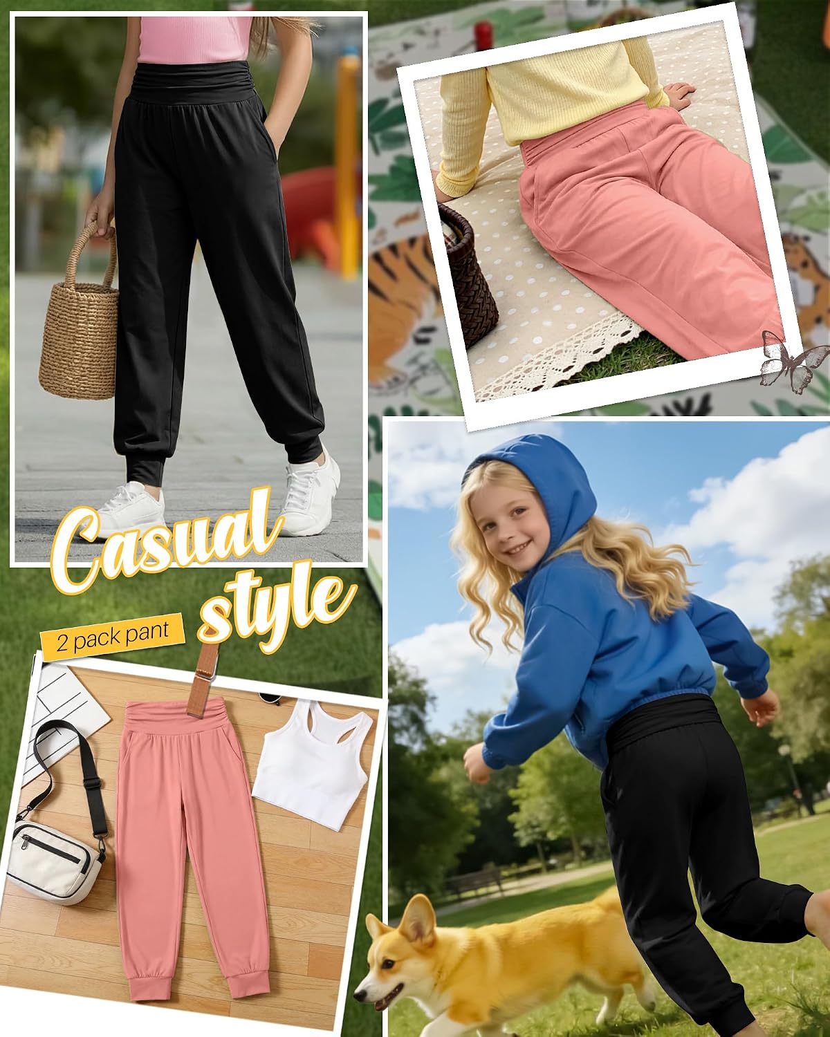 2 Pack Girls' Joggers with Pockets