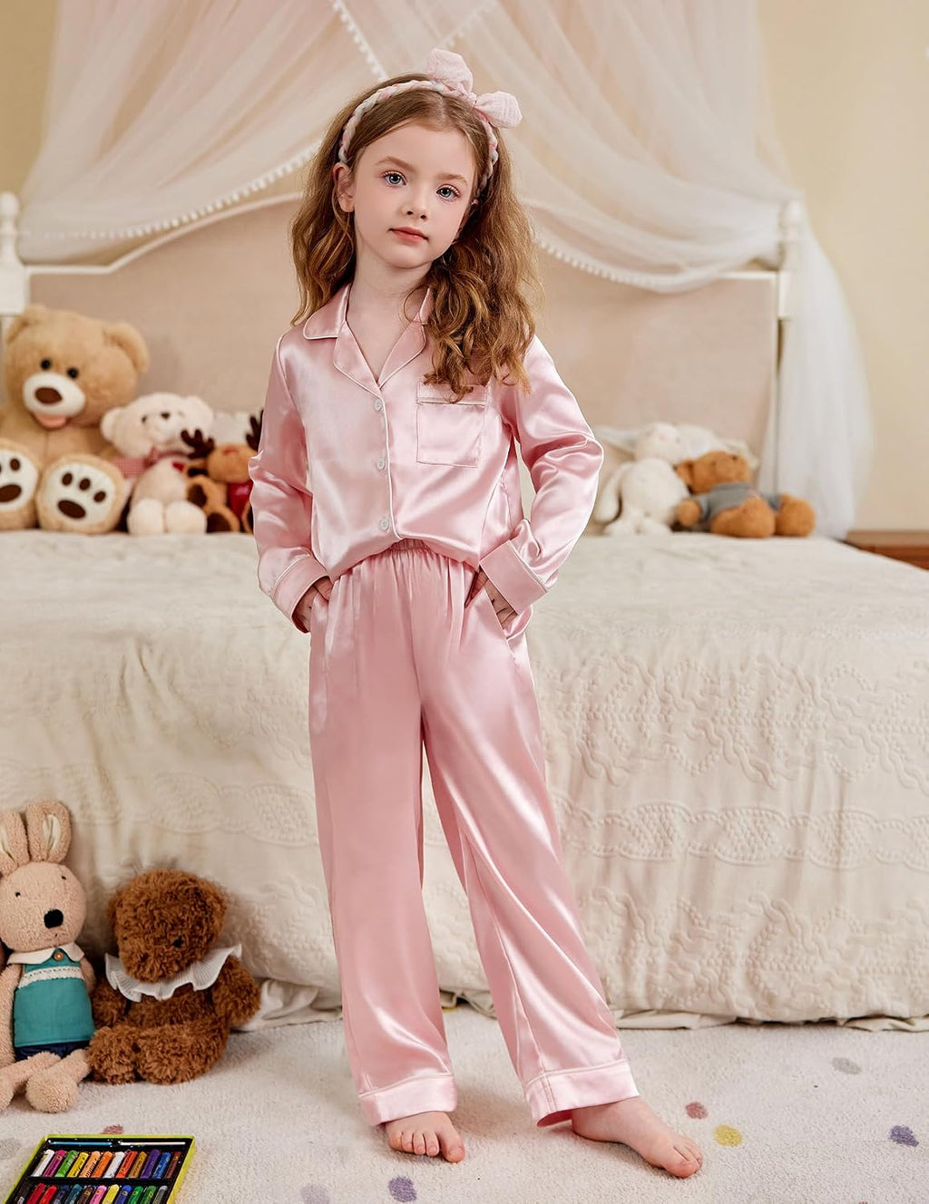 Arshiner Girls Pajamas Satin Pajama Set 2 Piece Pjs Button Down Sleepwear