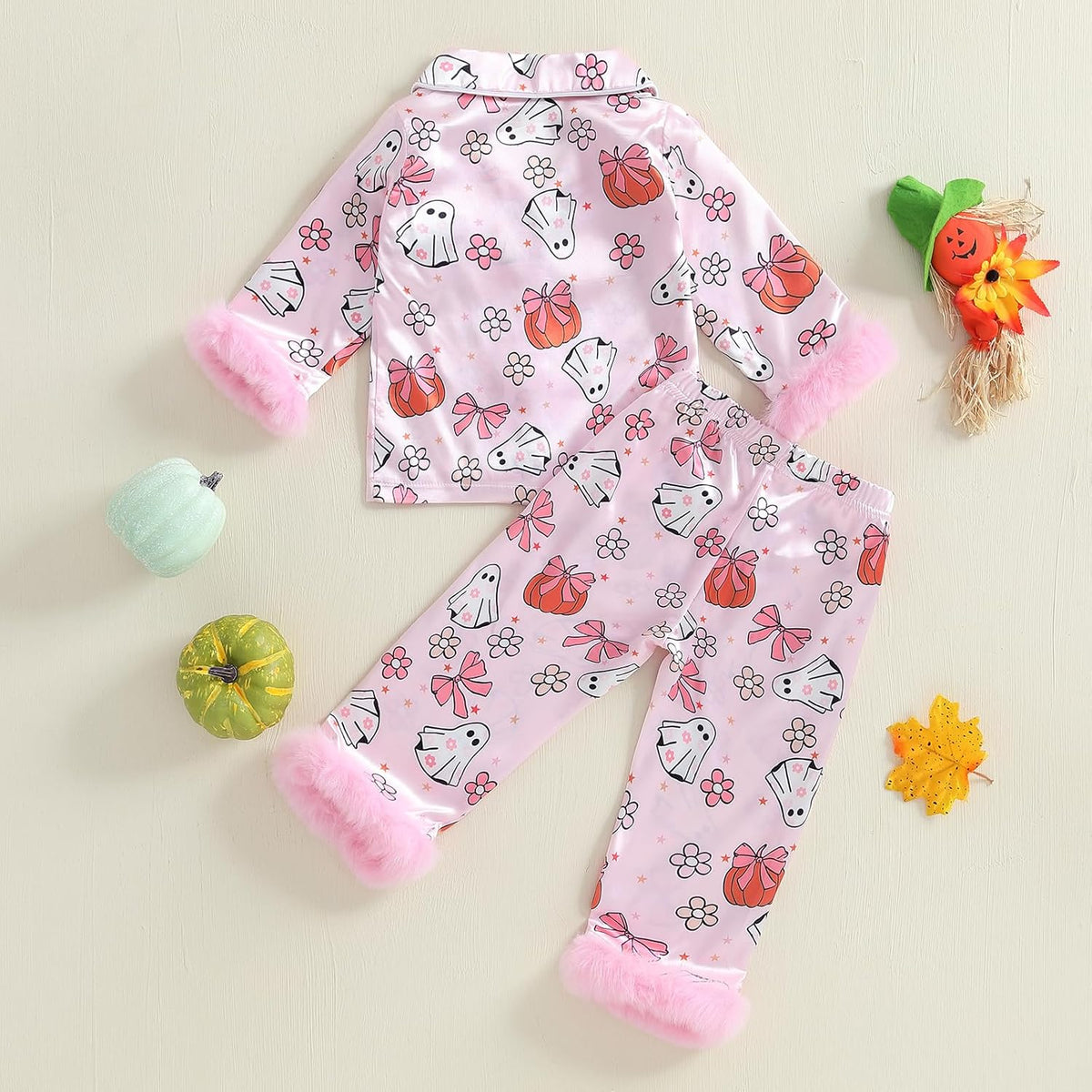Kuriozud Kids Toddler Girl Pajamas Fuzzy Trim Button Down Shirt Pants 1-7Y