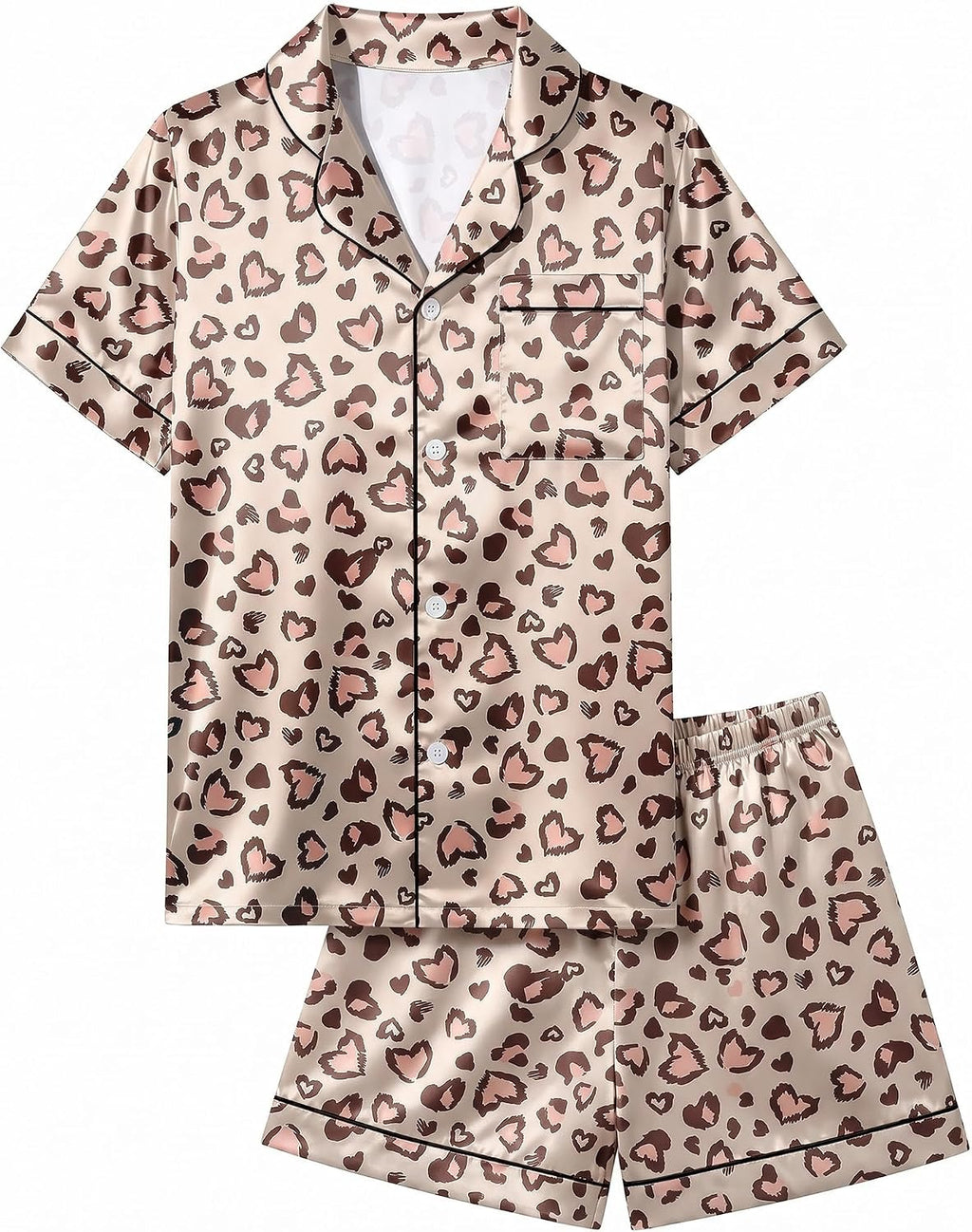 ICOSY Girls Pajamas Set, Satin Pjs Sleepwear for Kids 6-15Y