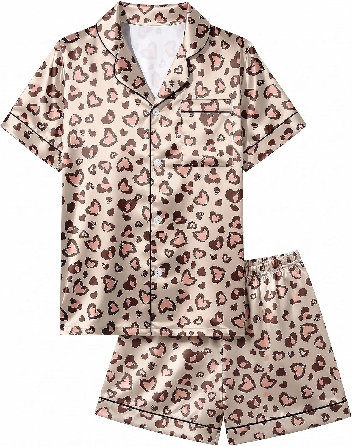 ICOSY Girls Pajamas Set, Satin Pjs Sleepwear for Kids 6-15Y