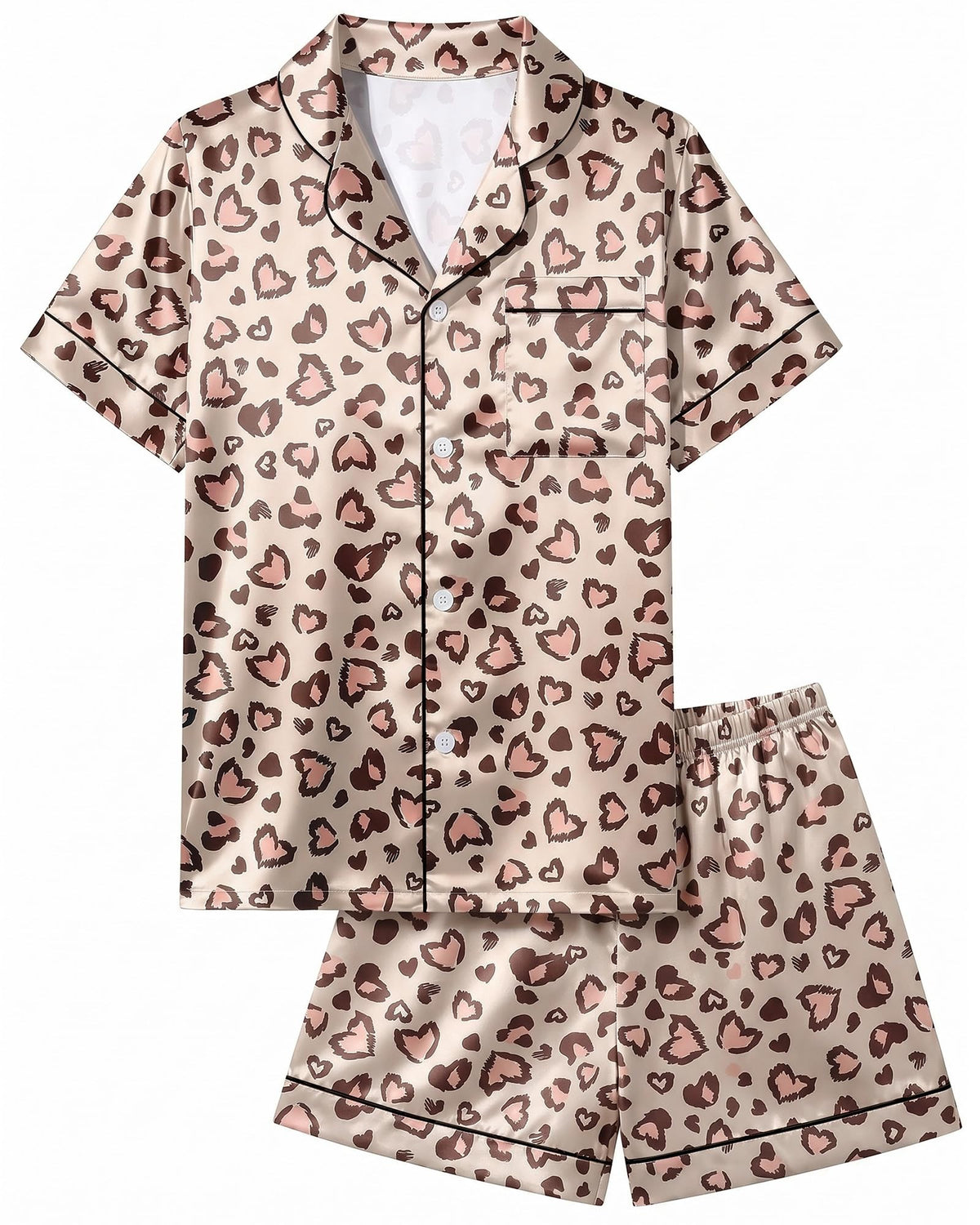 ICOSY Girls Pajamas Set, Satin Pjs Sleepwear for Kids 6-15Y