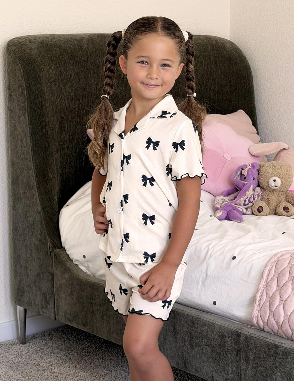 Arshiner Girls Pajamas Button Down Short Set Cute Pjs Soft Sleepwear